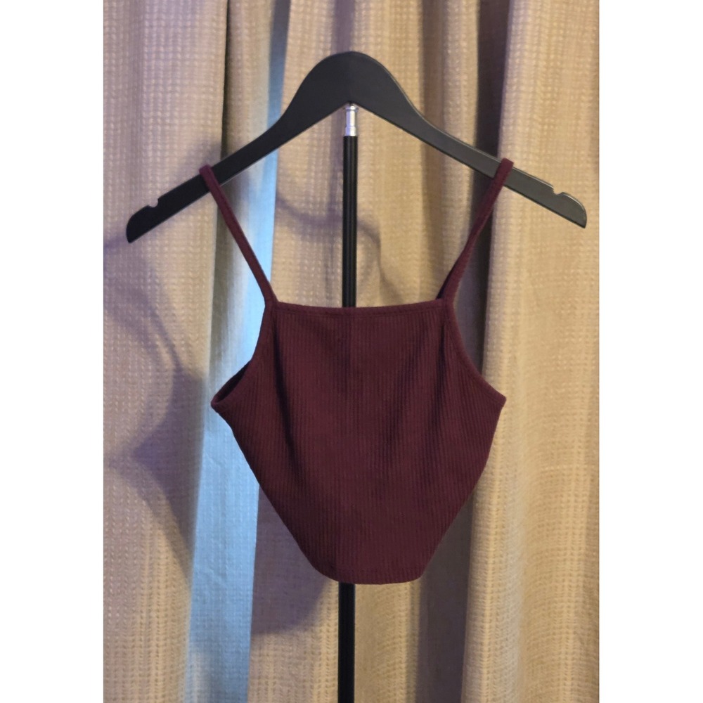 Aeropostale Ribbed Spaghetti Strap Crop Top Shirt Women's Size Small Maroon